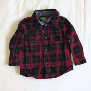 dip red plaid cotton flannel button down shirt 12-18 months baby toddler boys